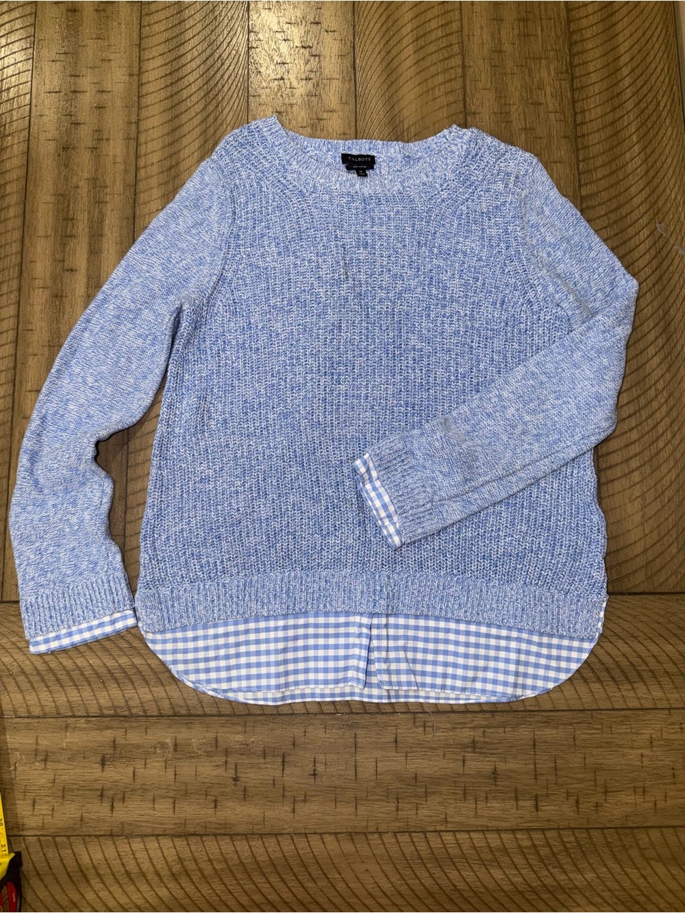 Anne Klein Light Blue Layered-Hem Crewneck Sweater